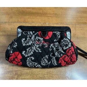 VERA BRADLEY Wristlet Clutch Jacquard Black Red Flowers Limited Edition